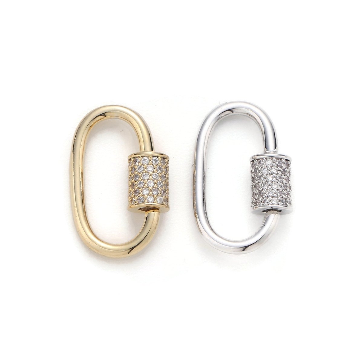 1pc Carabiner Screw  Clasp, Screw Clasp Oval, Interlocking Oval Clasp, Pave Oval Shaped Clasps, Gold and Silver Color Option
