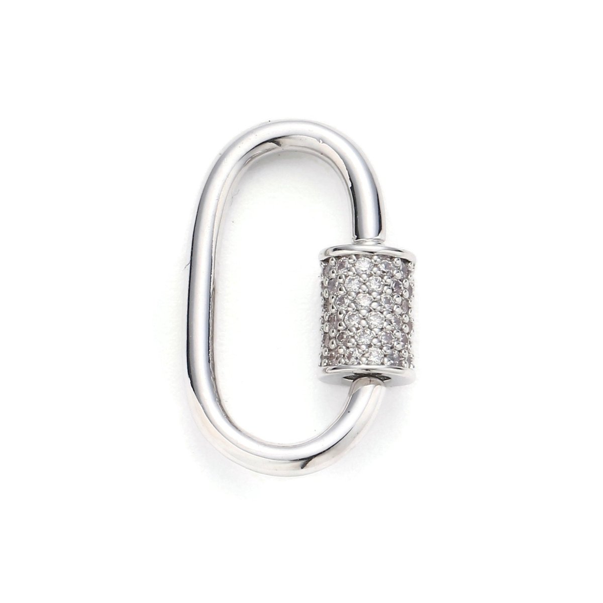 1pc Carabiner Screw  Clasp, Screw Clasp Oval, Interlocking Oval Clasp, Pave Oval Shaped Clasps, Gold and Silver Color Option
