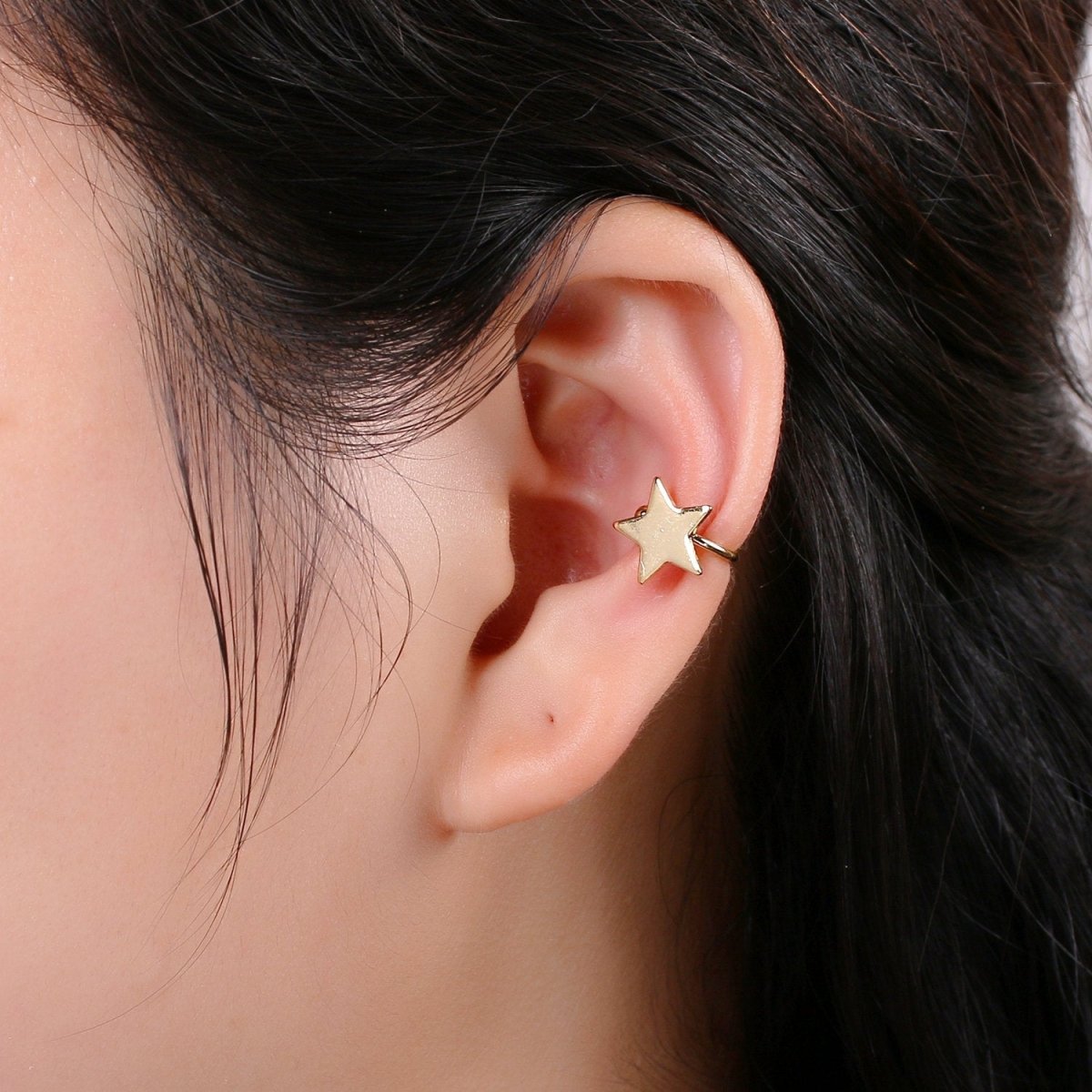 1x Gold Ear cuff, No piercing ear cuff, Fake piercing, Ear cuff, Helix no piercing hoop, Star ear cuff, Love earring, ear cuff, AI-138