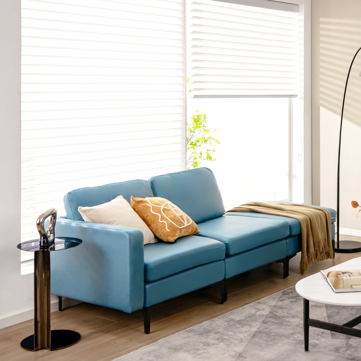 Modular 3-Seat L-shaped Sectional Sofa with Reversible Chaise and 2 USB Ports-Green