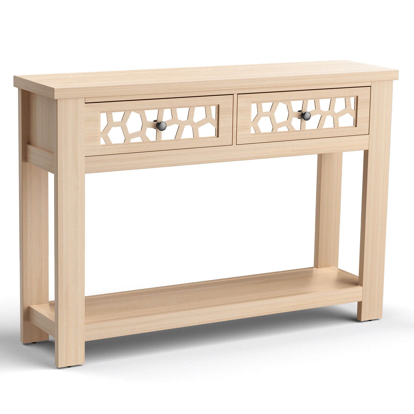 2-Tier Console Table with Drawers and Open Storage Shelf