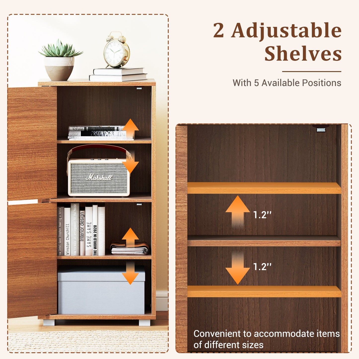 2-Tier Modern Style Nightstand with Drawer and Open Shelf-Walnut