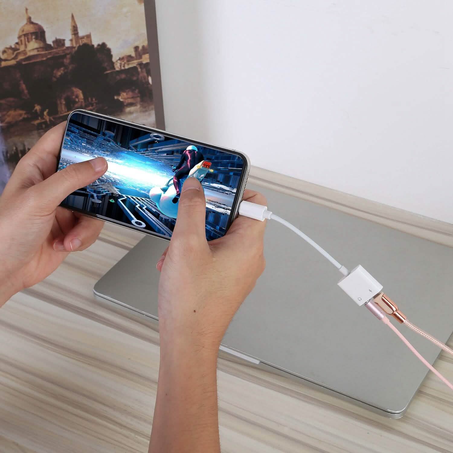 2-in-1 3.5mm Headphone Adapter Charger Audio Splitter Dongle