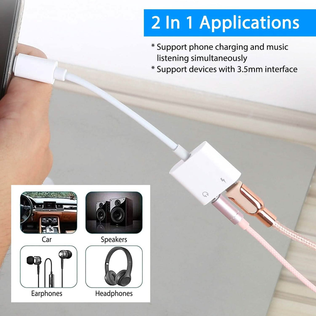 2-in-1 3.5mm Headphone Adapter Charger Audio Splitter Dongle
