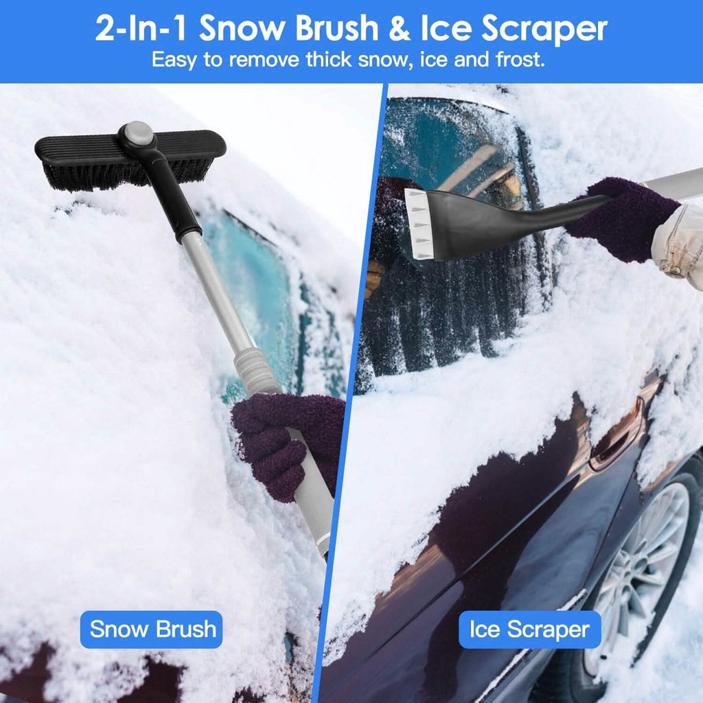 Pelle à neige 2-en-1 pour automobile, dégivrage avec tête de brosse pivotante à 360°