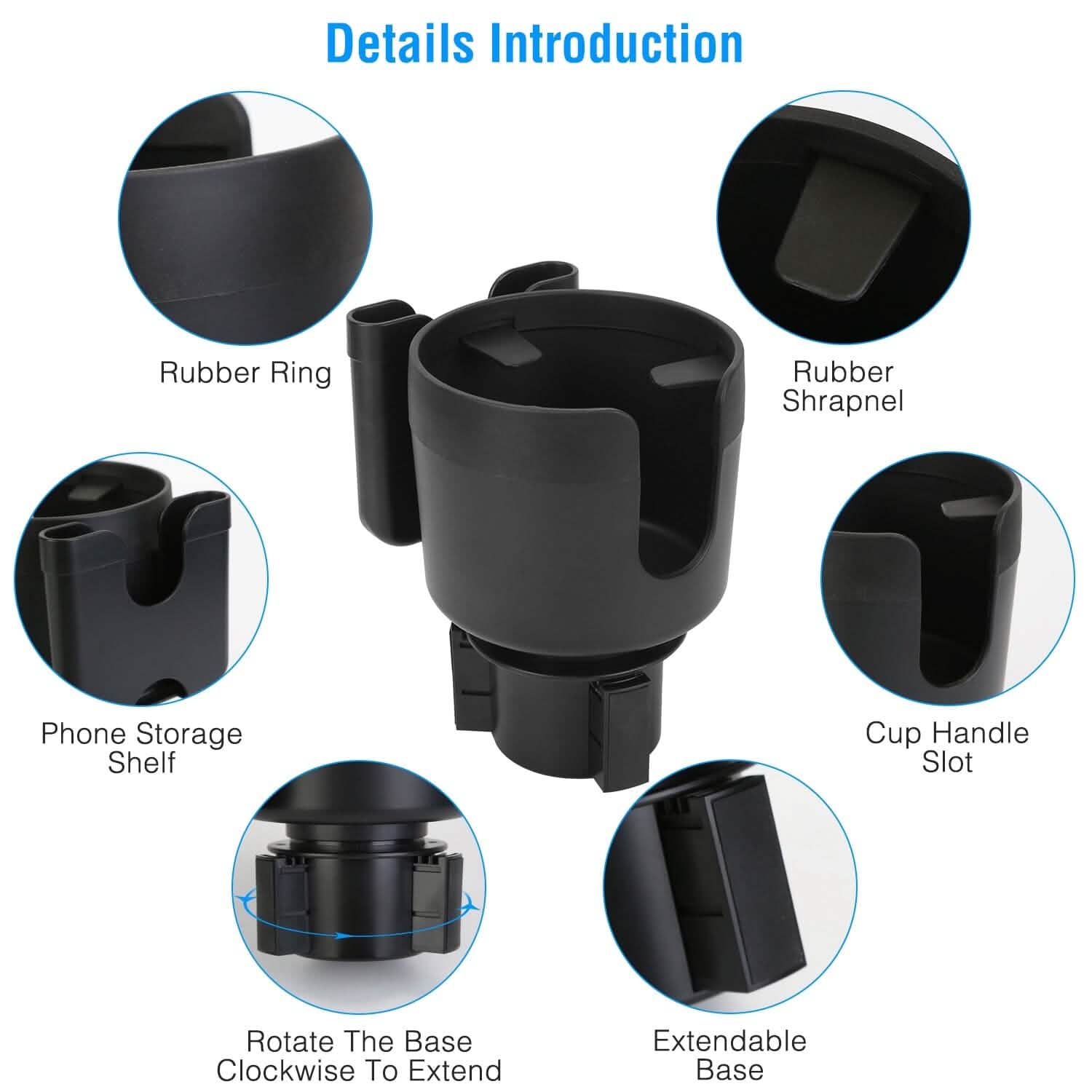 2-in-1 Car Cup Holder with Phone Holder Adjustable Base