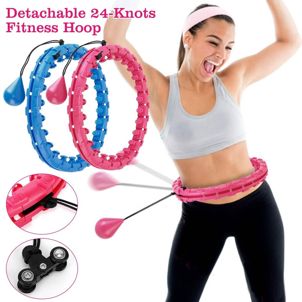 Cerceau de fitness 2-en-1 avec 24 nœuds, cerceaux de massage abdominal lestés avec balle rotative à 360° et nœuds détachables