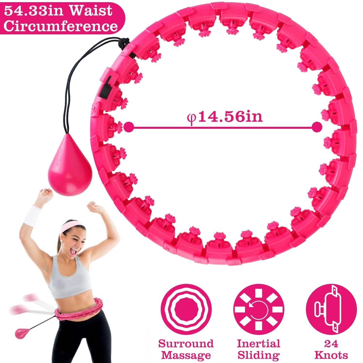 Cerceau de fitness 2-en-1 avec 24 nœuds, cerceaux de massage abdominal lestés avec balle rotative à 360° et nœuds détachables