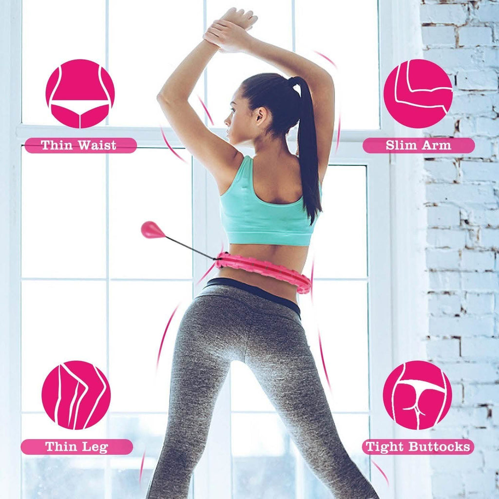 Cerceau de fitness 2-en-1 avec 24 nœuds, cerceaux de massage abdominal lestés avec balle rotative à 360° et nœuds détachables