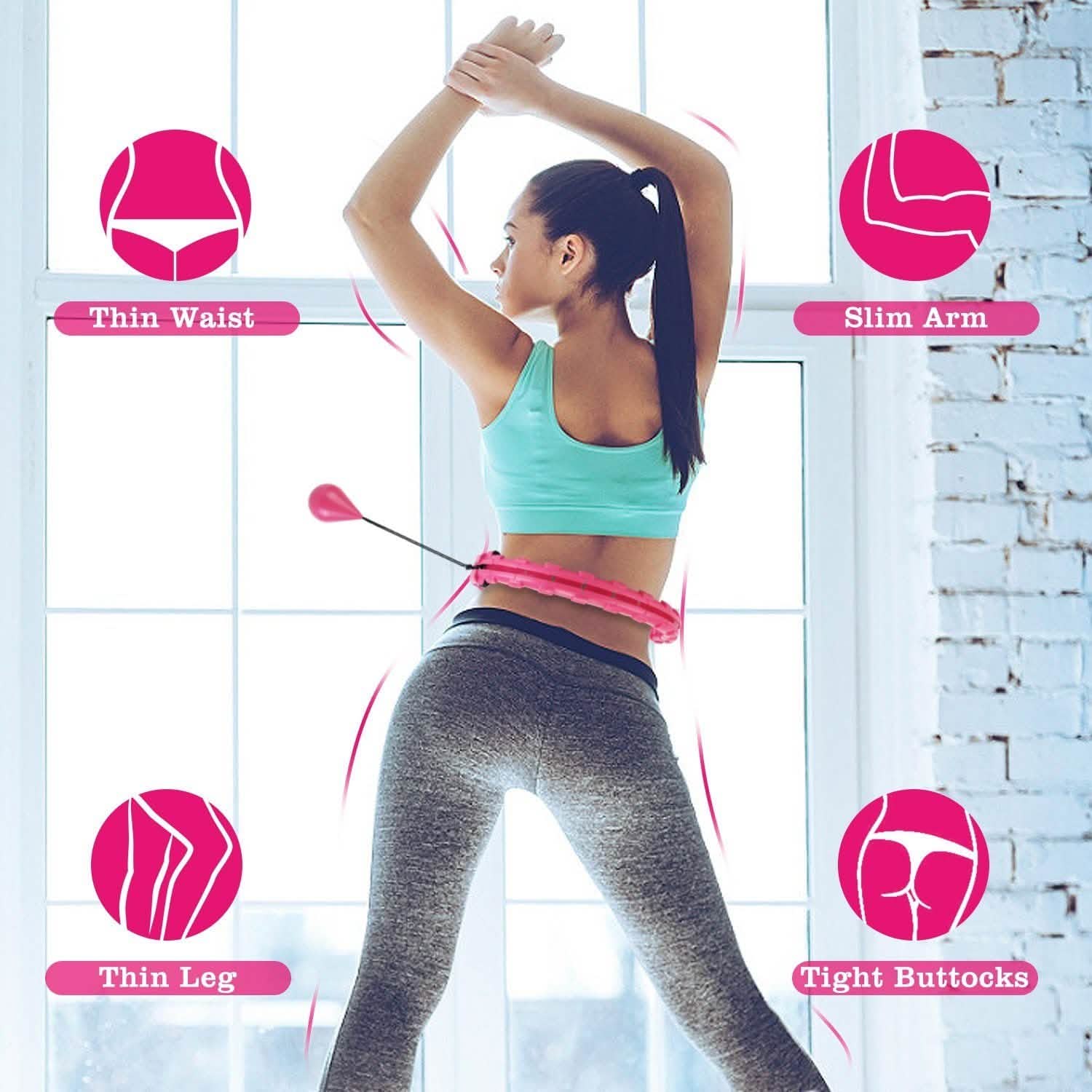 Cerceau de fitness 2-en-1 avec 24 nœuds, cerceaux de massage abdominal lestés avec balle rotative à 360° et nœuds détachables