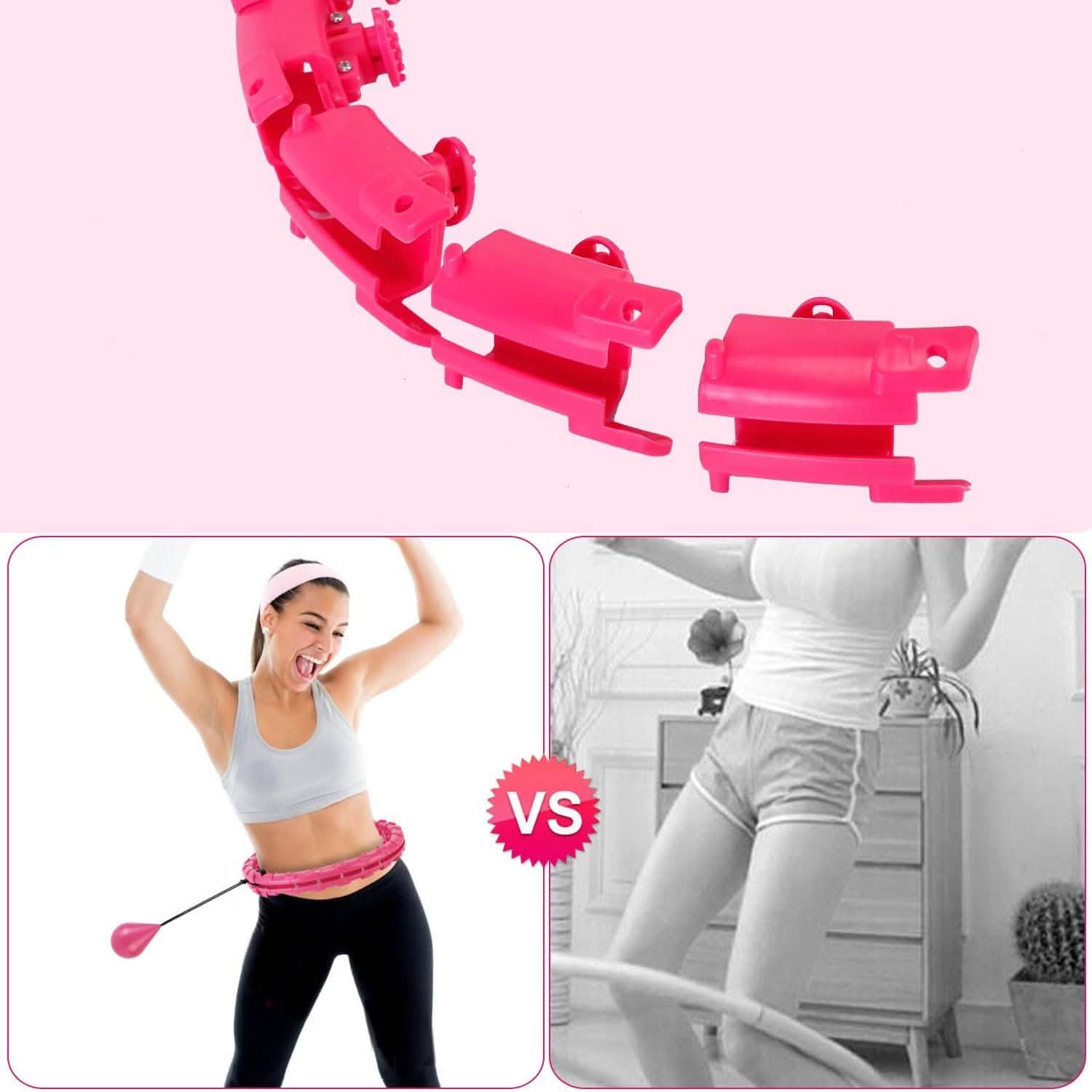 Cerceau de fitness 2-en-1 avec 24 nœuds, cerceaux de massage abdominal lestés avec balle rotative à 360° et nœuds détachables
