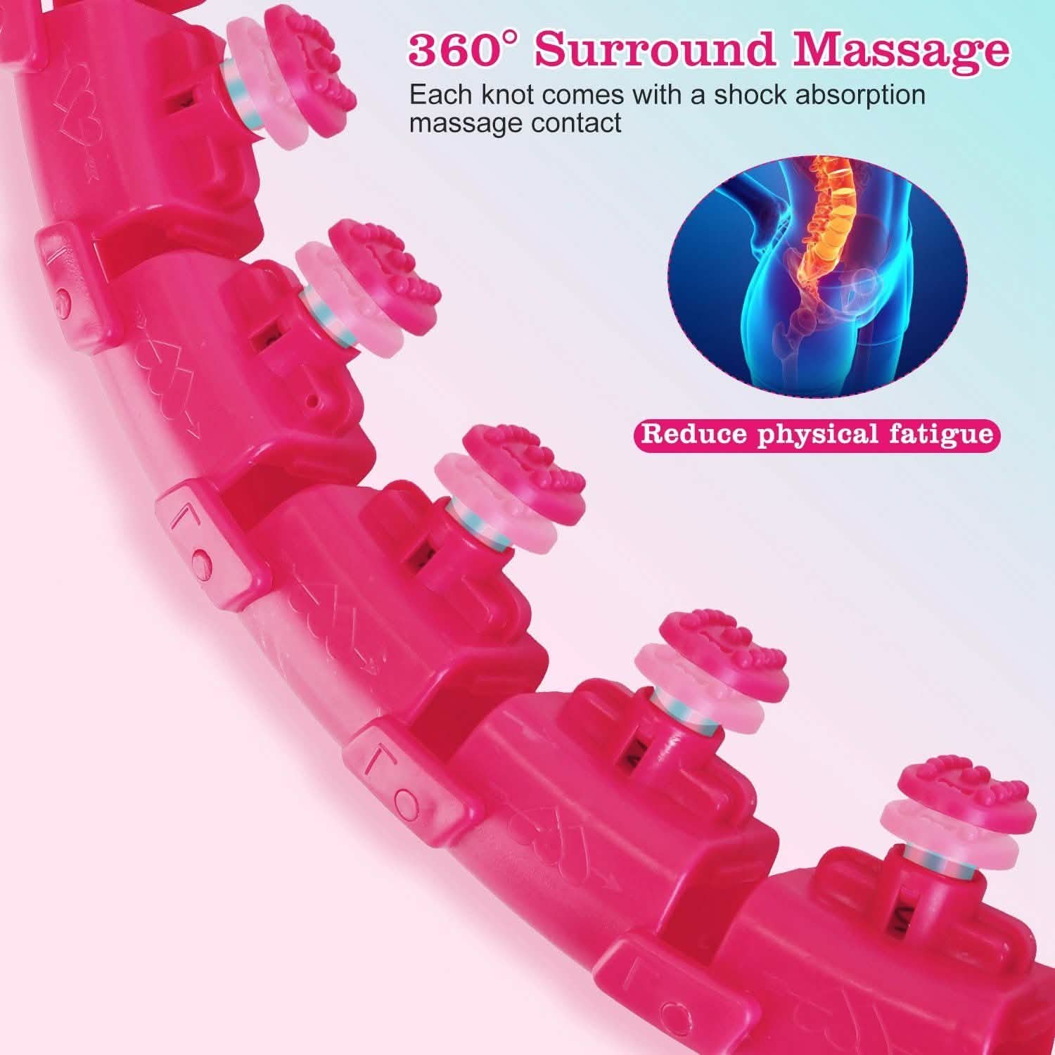 Cerceau de fitness 2-en-1 avec 24 nœuds, cerceaux de massage abdominal lestés avec balle rotative à 360° et nœuds détachables