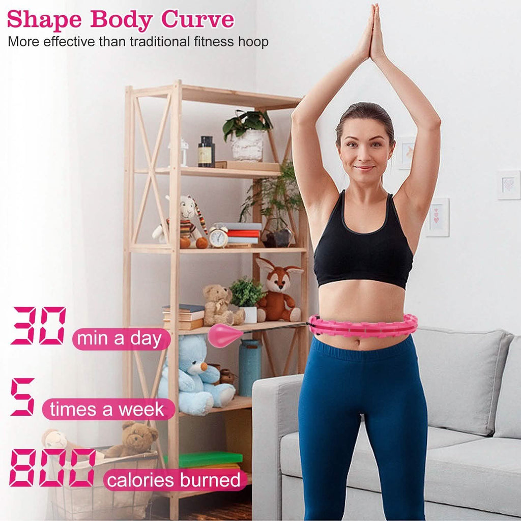 Cerceau de fitness 2-en-1 avec 24 nœuds, cerceaux de massage abdominal lestés avec balle rotative à 360° et nœuds détachables