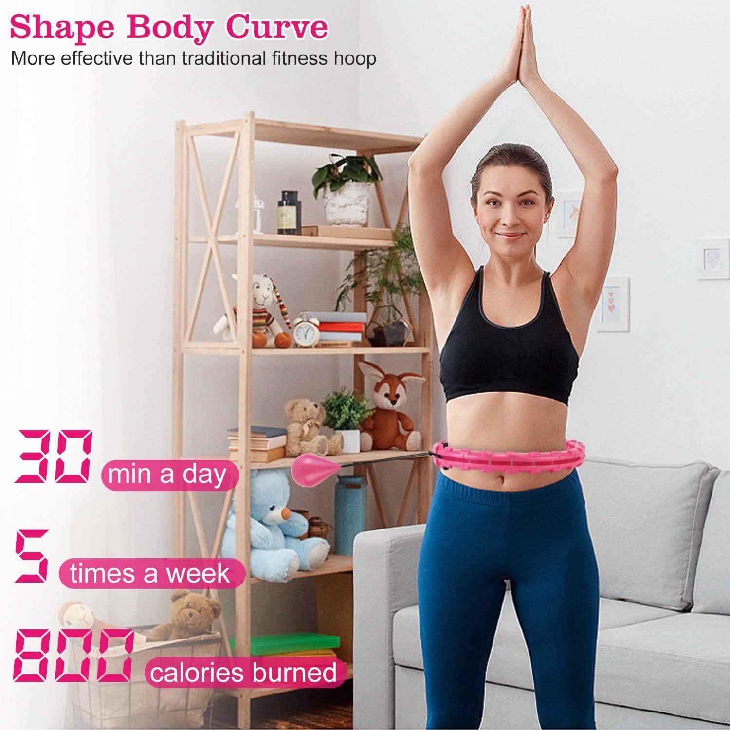 Cerceau de fitness 2-en-1 avec 24 nœuds, cerceaux de massage abdominal lestés avec balle rotative à 360° et nœuds détachables