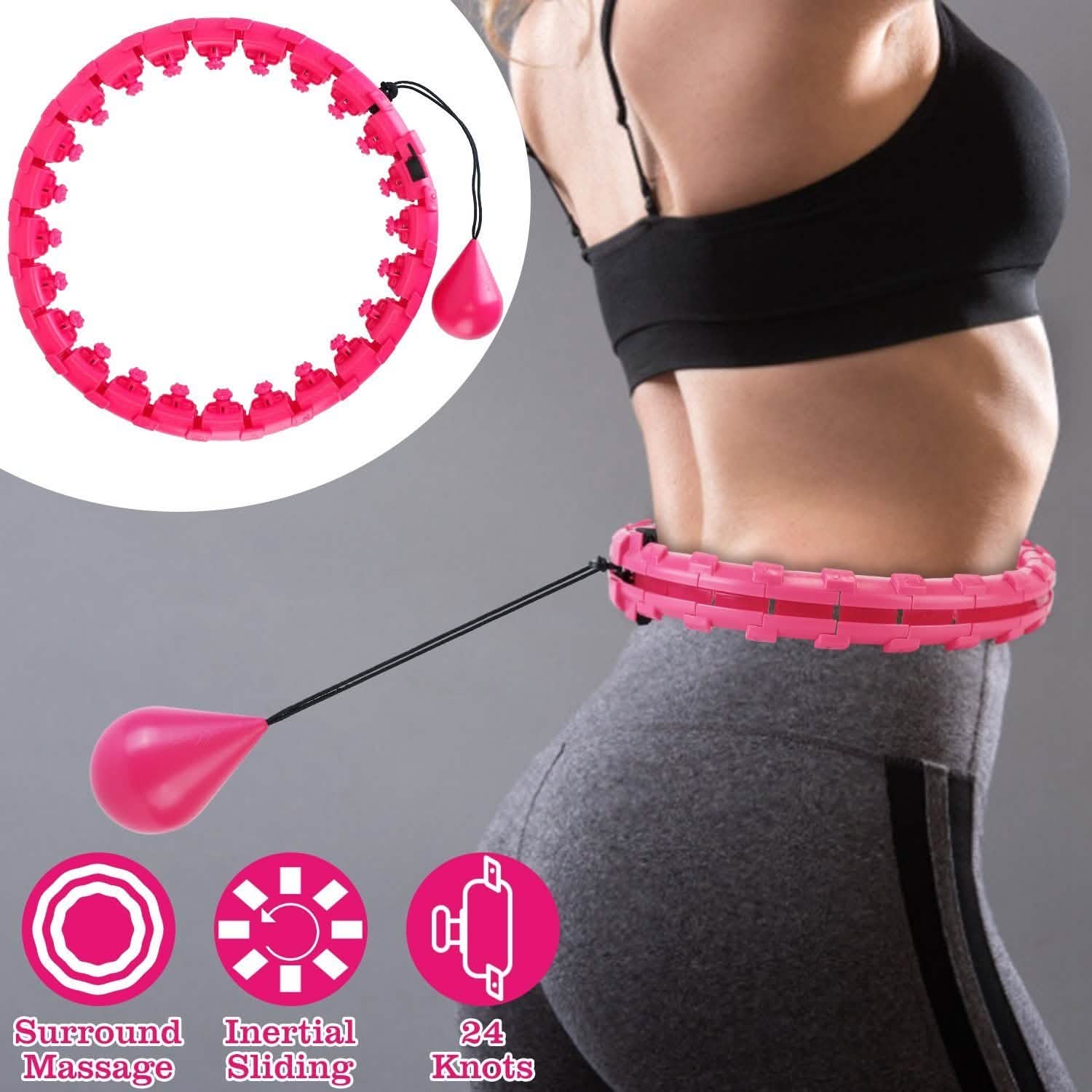 Cerceau de fitness 2-en-1 avec 24 nœuds, cerceaux de massage abdominal lestés avec balle rotative à 360° et nœuds détachables