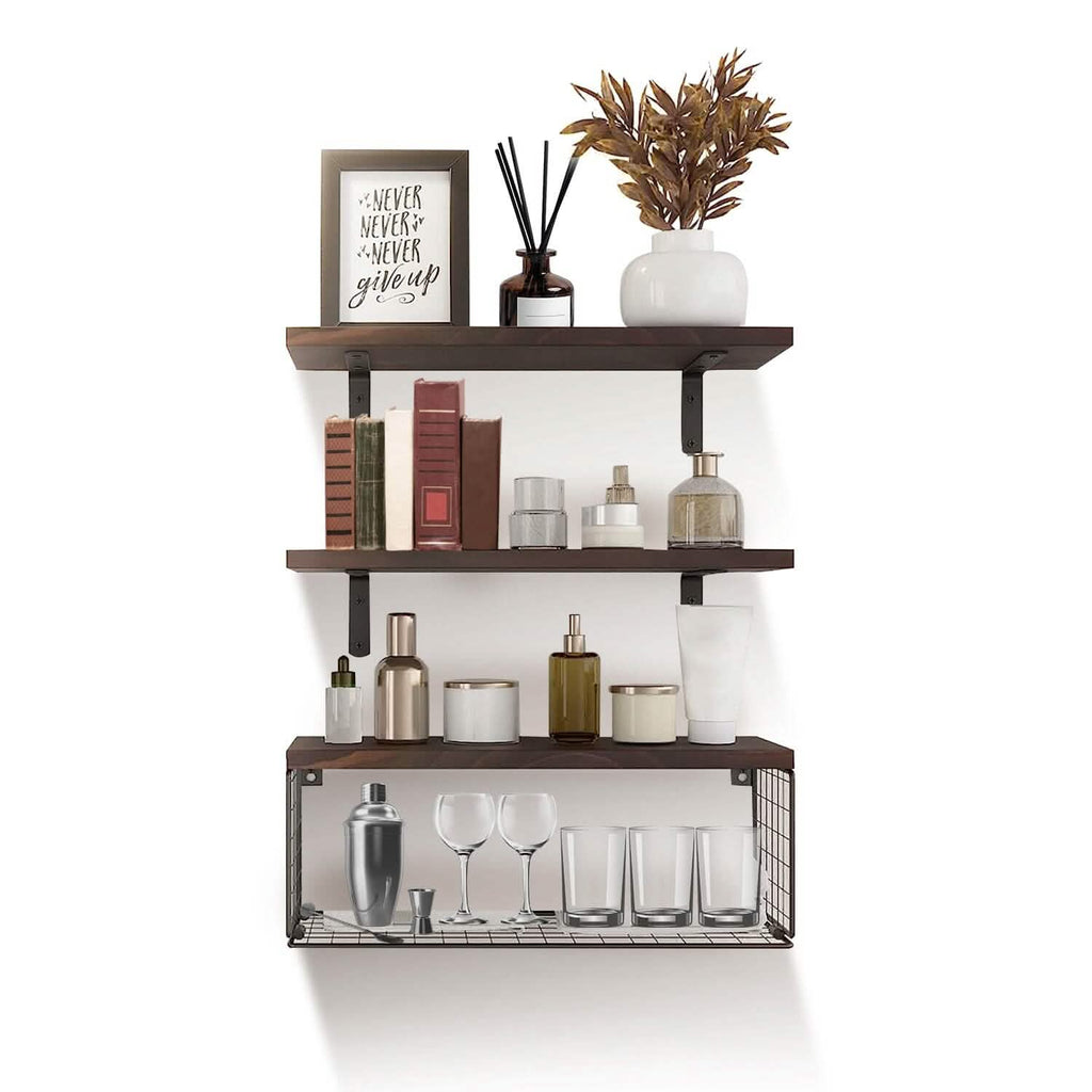 2-in-1 Floating Shelves Wall Mounted with Storage Basket