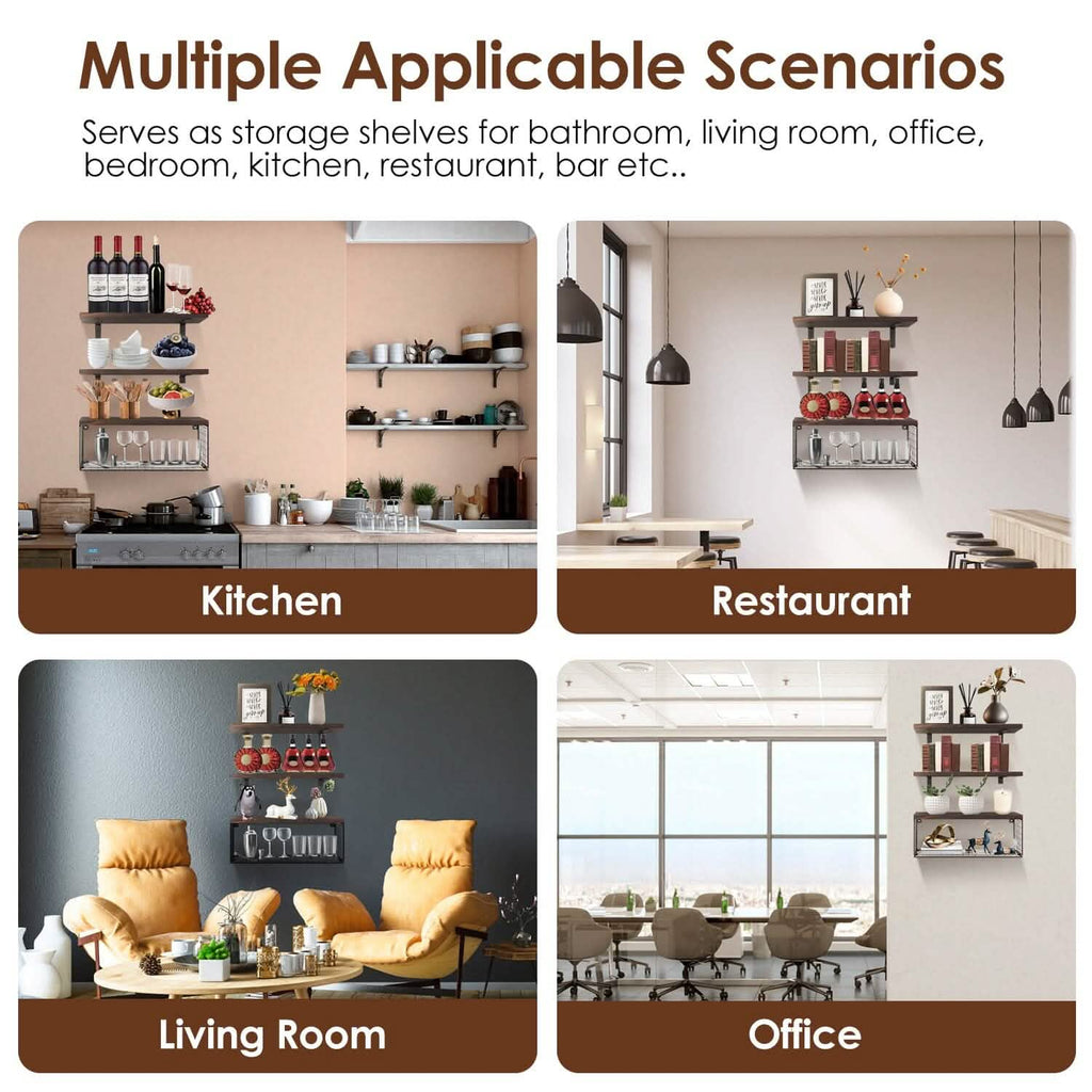 2-in-1 Floating Shelves Wall Mounted with Storage Basket
