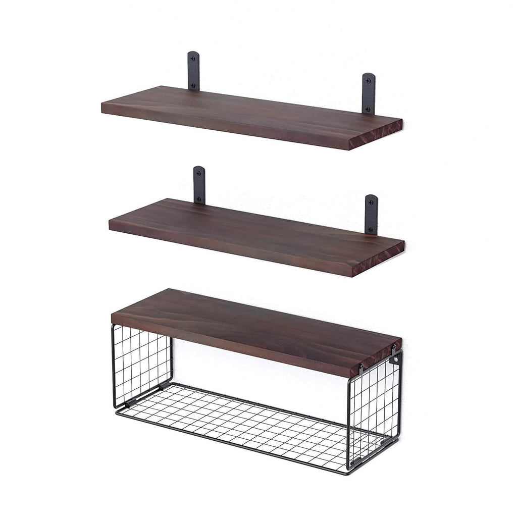 2-in-1 Floating Shelves Wall Mounted with Storage Basket