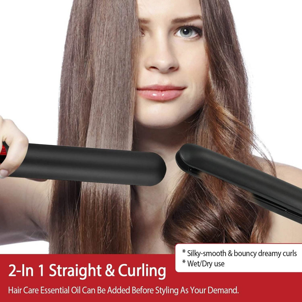 2-in-1 Twist Hair Straightener Ceramic Plate Hair Curler with Temperature Adjust LCD Display