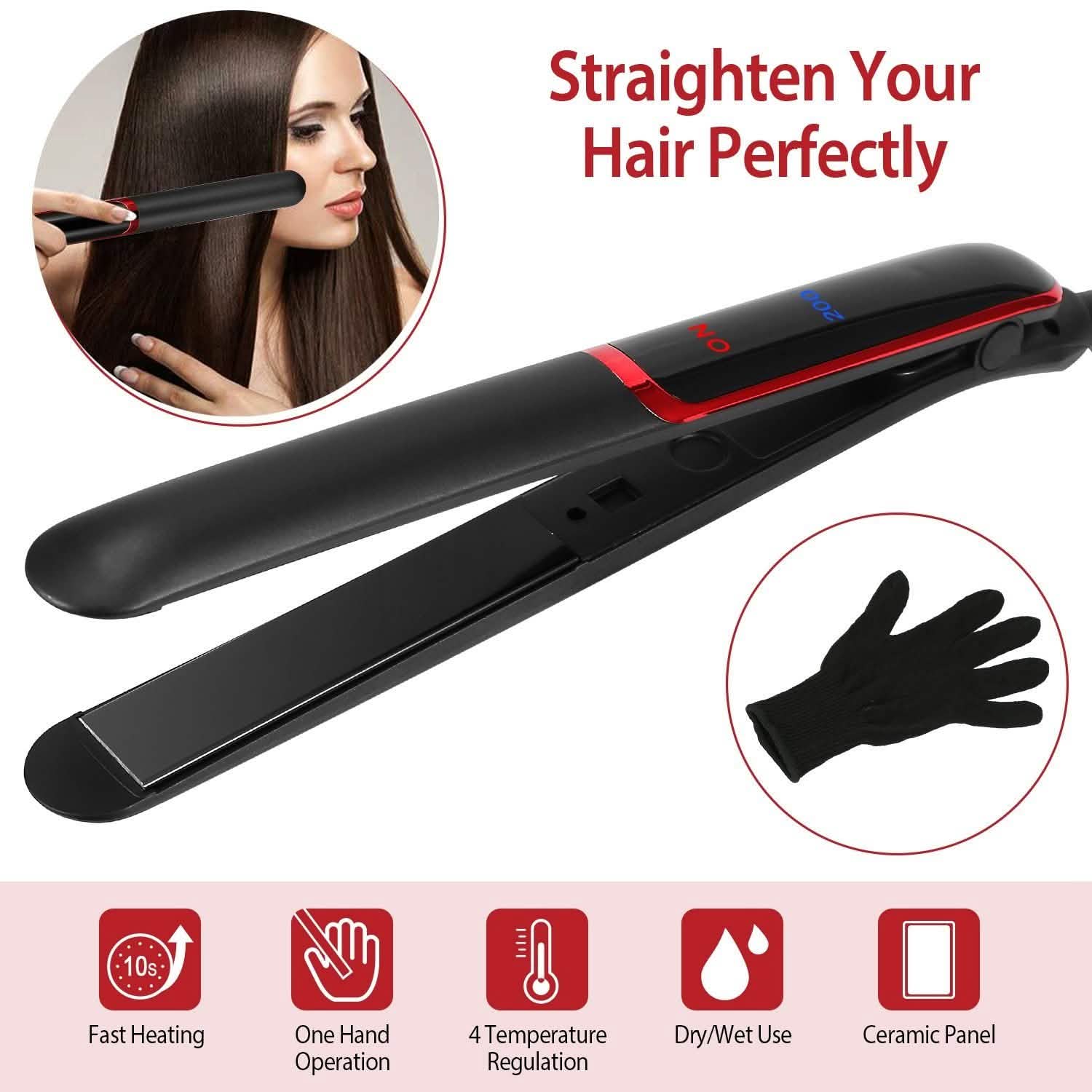 2-in-1 Twist Hair Straightener Ceramic Plate Hair Curler with Temperature Adjust LCD Display