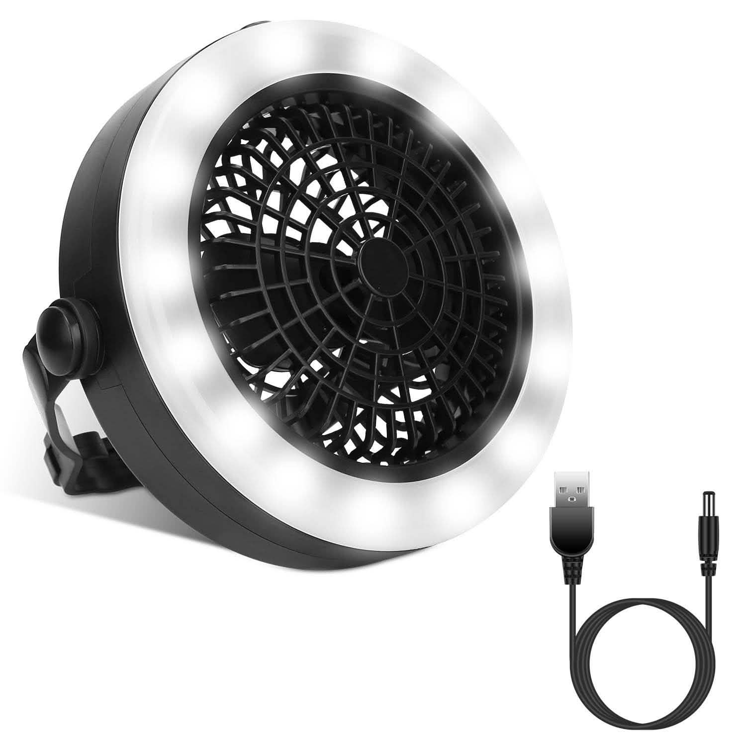 2-in-1屋外用バッテリー/USB駆動ポータブルキャンプ用LEDファン