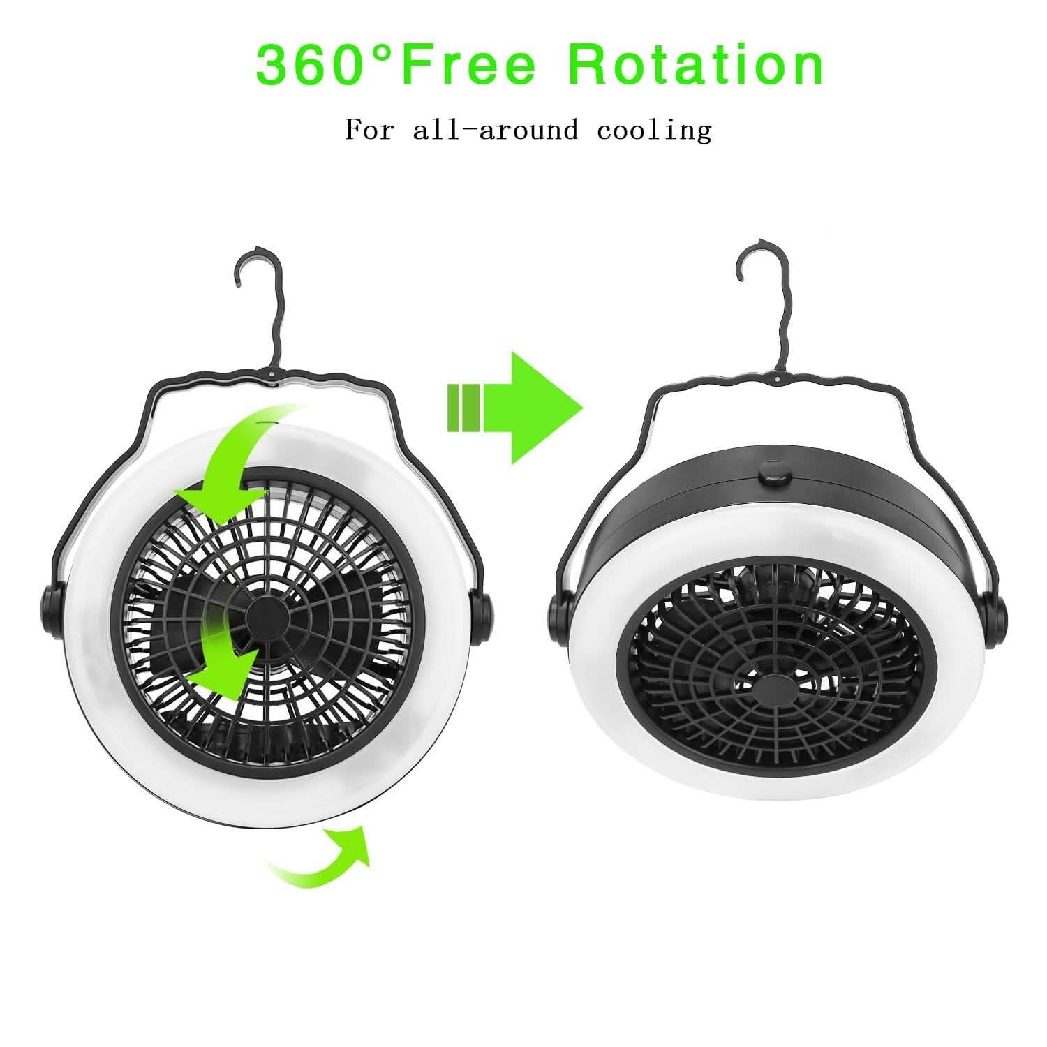 2-in-1屋外用バッテリー/USB駆動ポータブルキャンプ用LEDファン