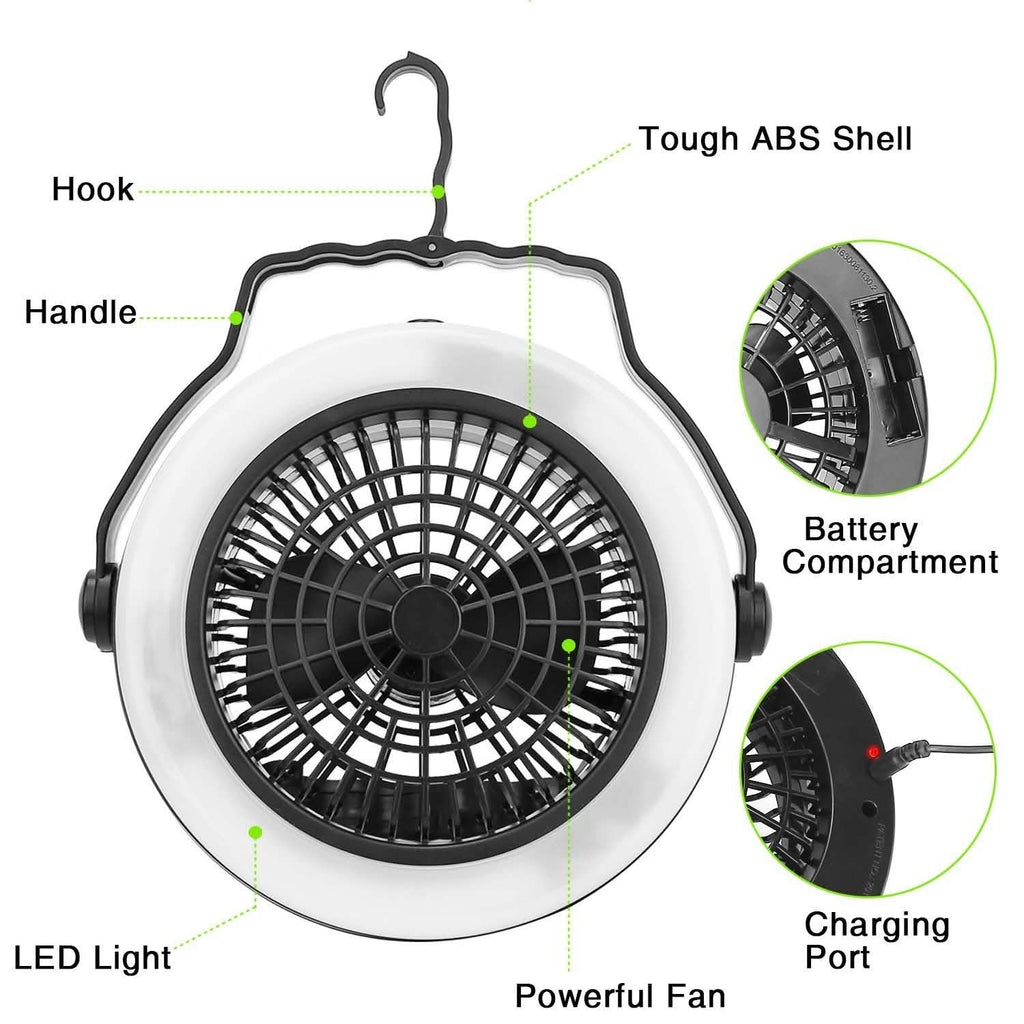 2-in-1屋外用バッテリー/USB駆動ポータブルキャンプ用LEDファン