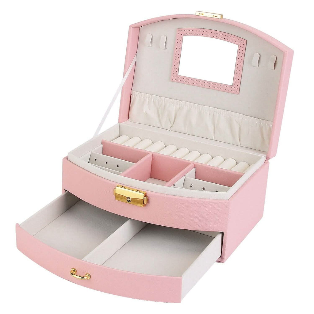 2-Layer Lockable Leather Jewelry Box