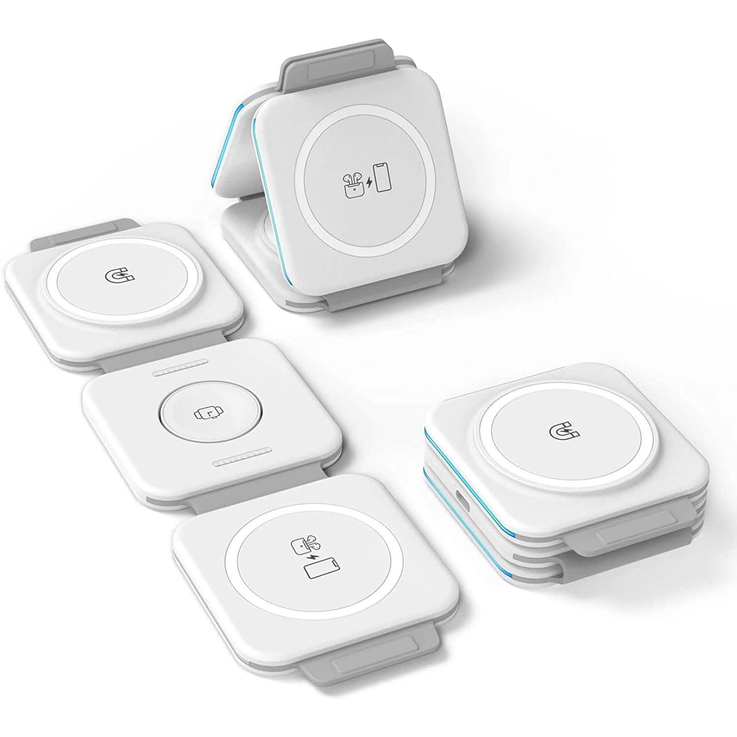 2パック：AirPods、Apple Watch、iPhone用3-in-1トラベル充電ステーション