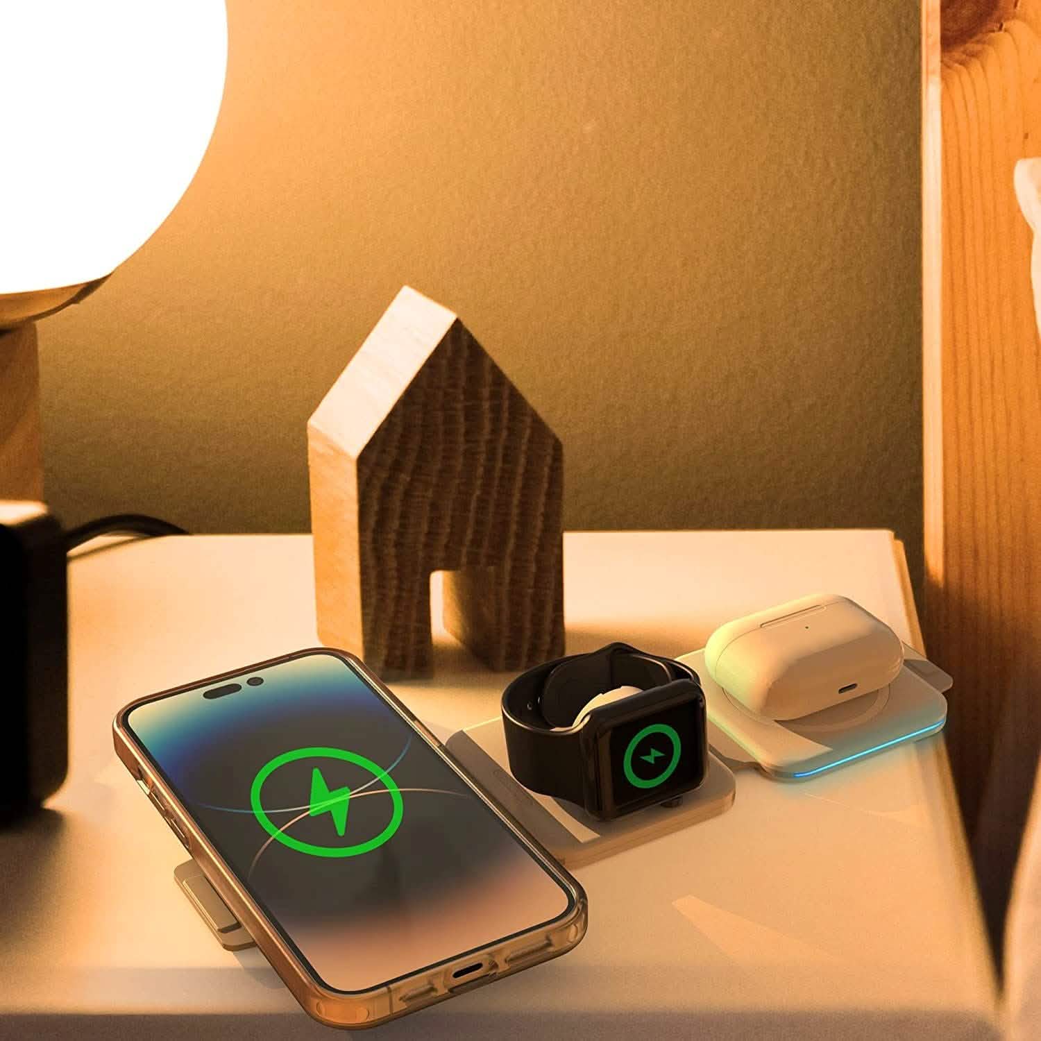 2パック：AirPods、Apple Watch、iPhone用3-in-1トラベル充電ステーション