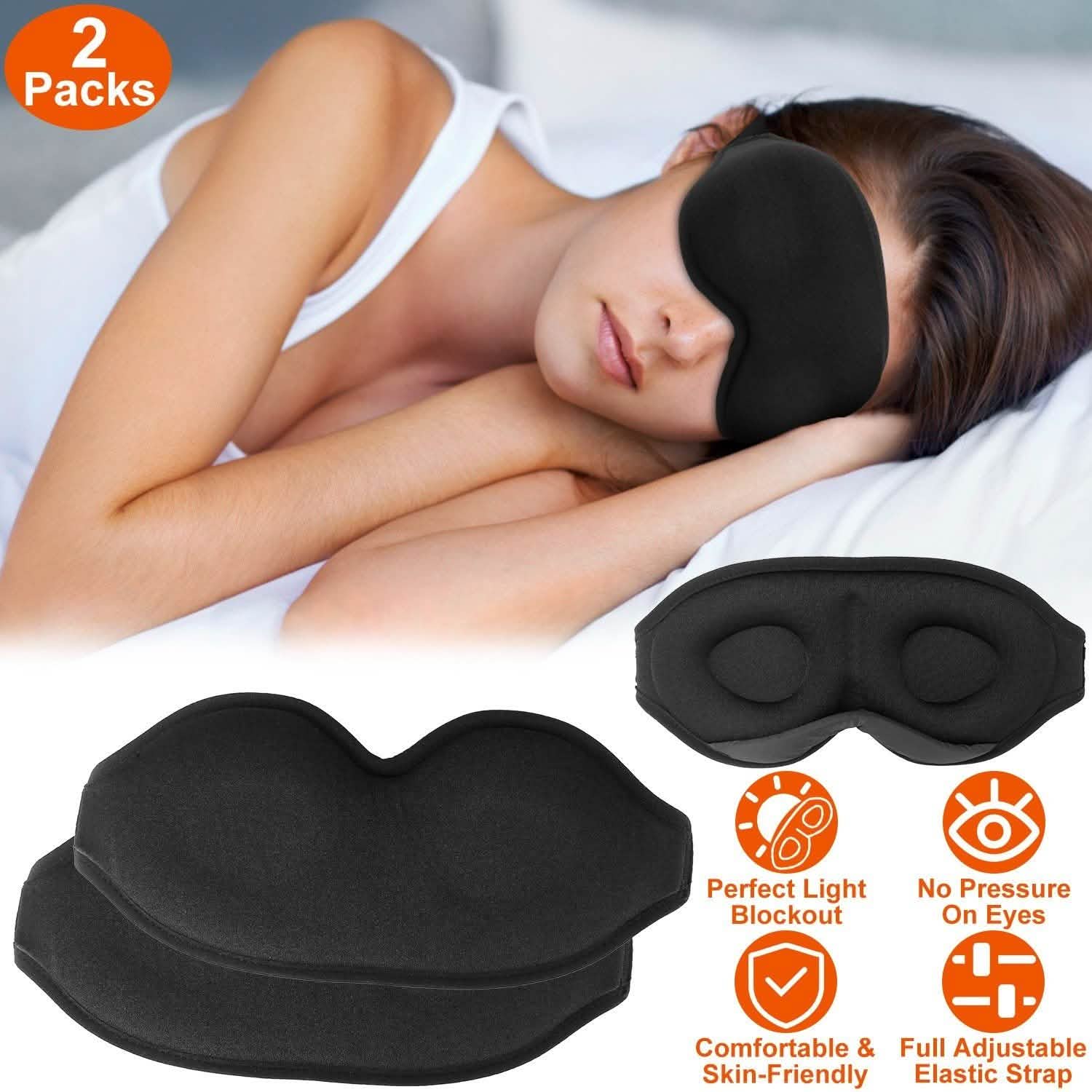 2-Pack: 3D Contoured Cup Light Blockout Sleeping Mask