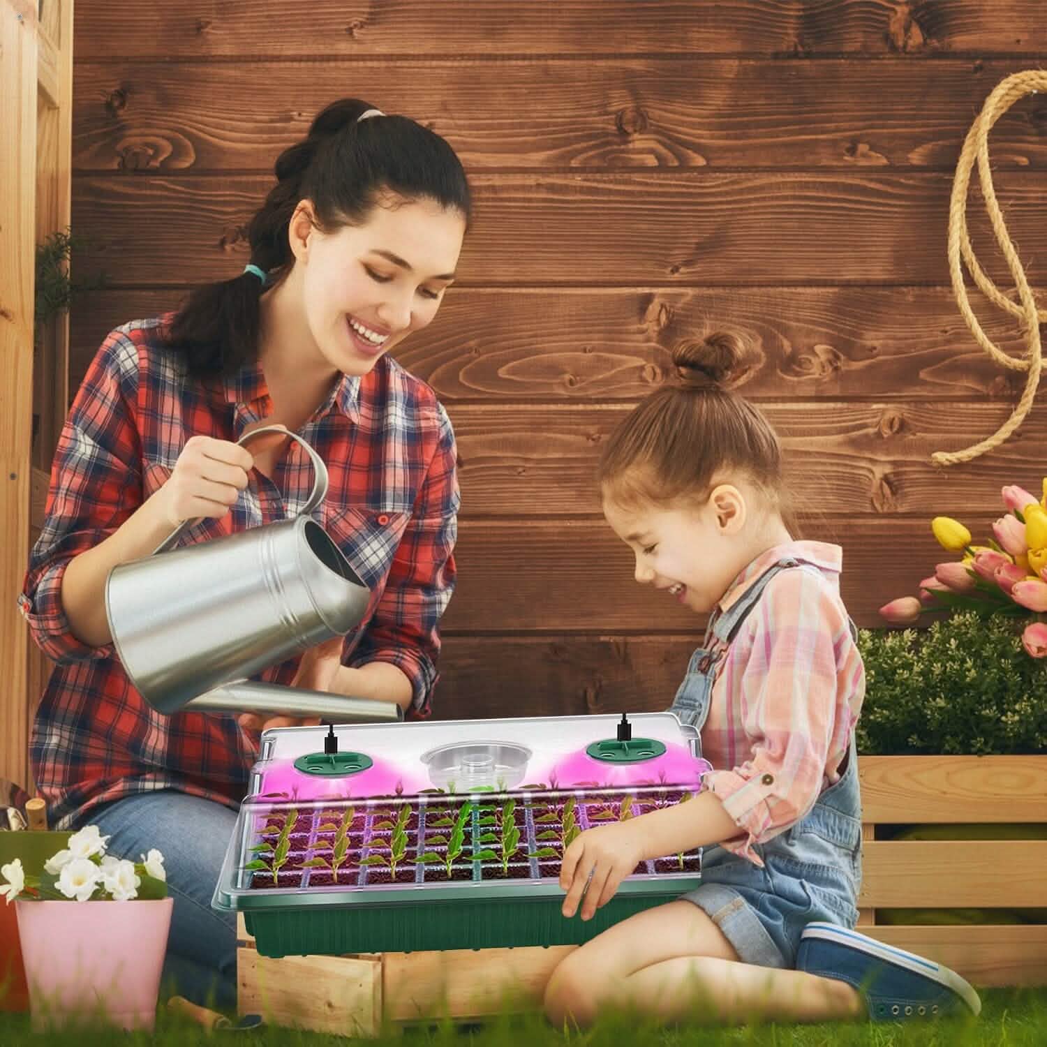 2-Pack: 40 Cell Seed Starting Tray Plant Grow Light with 4 Adjustable Brightness