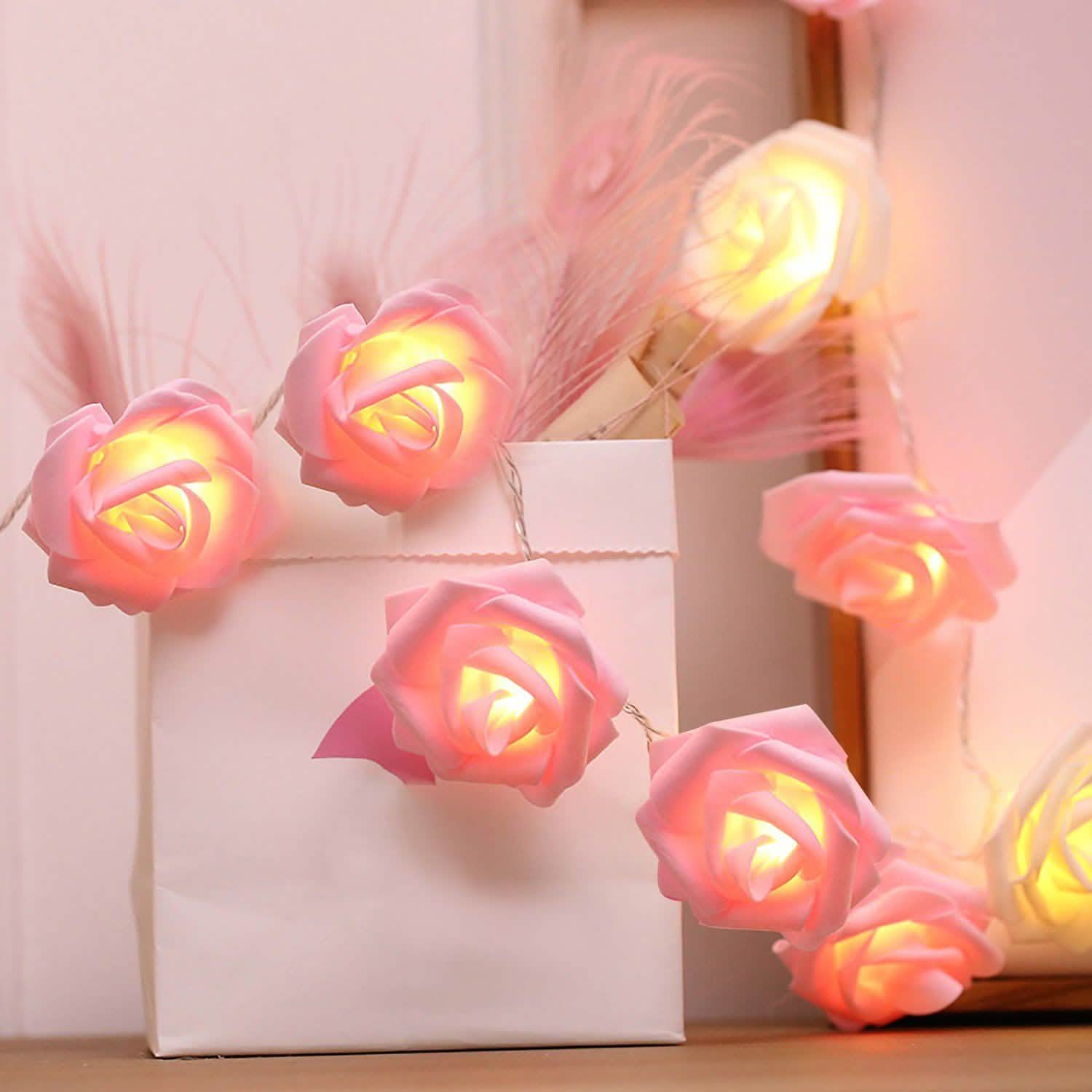 2個セット：40LEDローズフラワーストリングライト