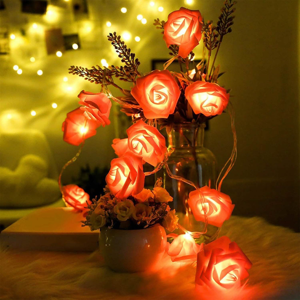 2個セット：40LEDローズフラワーストリングライト