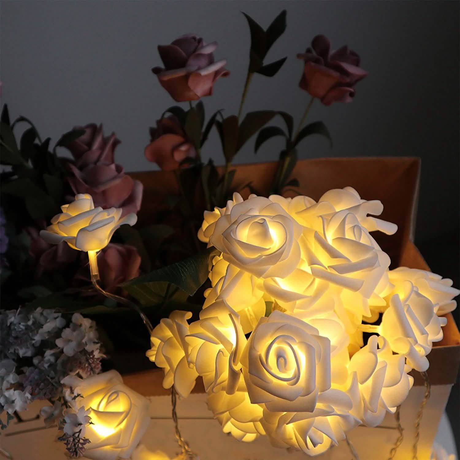 2個セット：40LEDローズフラワーストリングライト