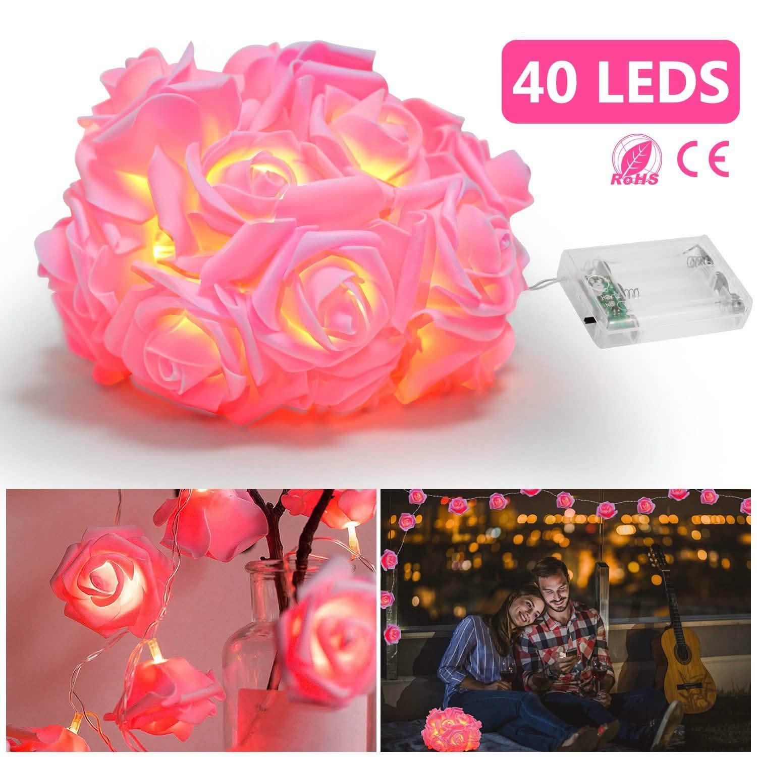 2個セット：40LEDローズフラワーストリングライト