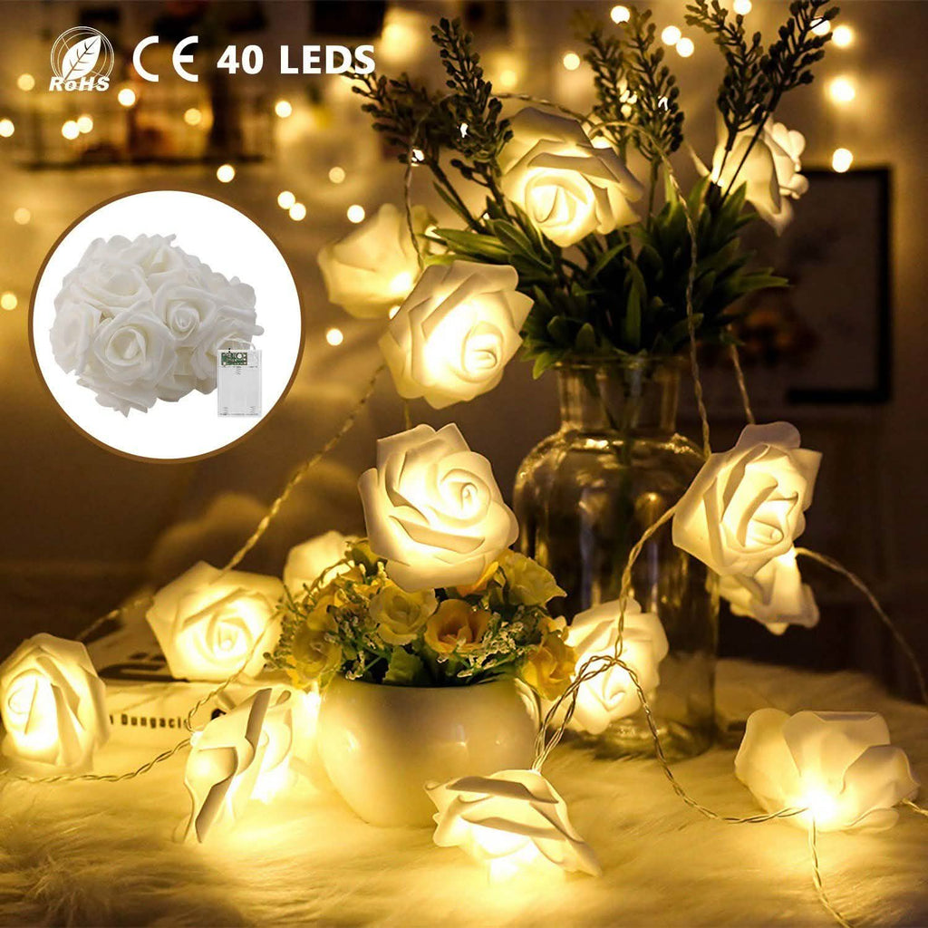 2個セット：40LEDローズフラワーストリングライト