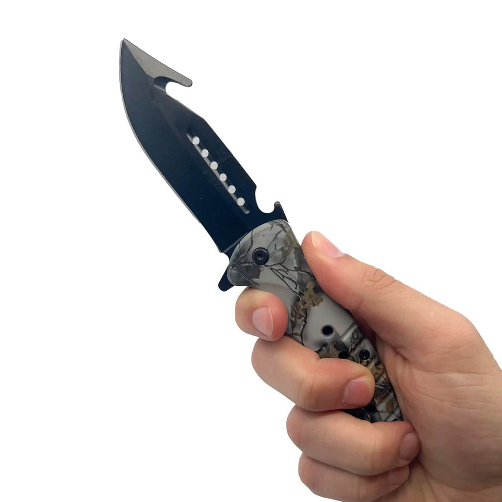 Lot de 2 : Couteau assisté de 22,2 cm avec manche en ABS motif camouflage