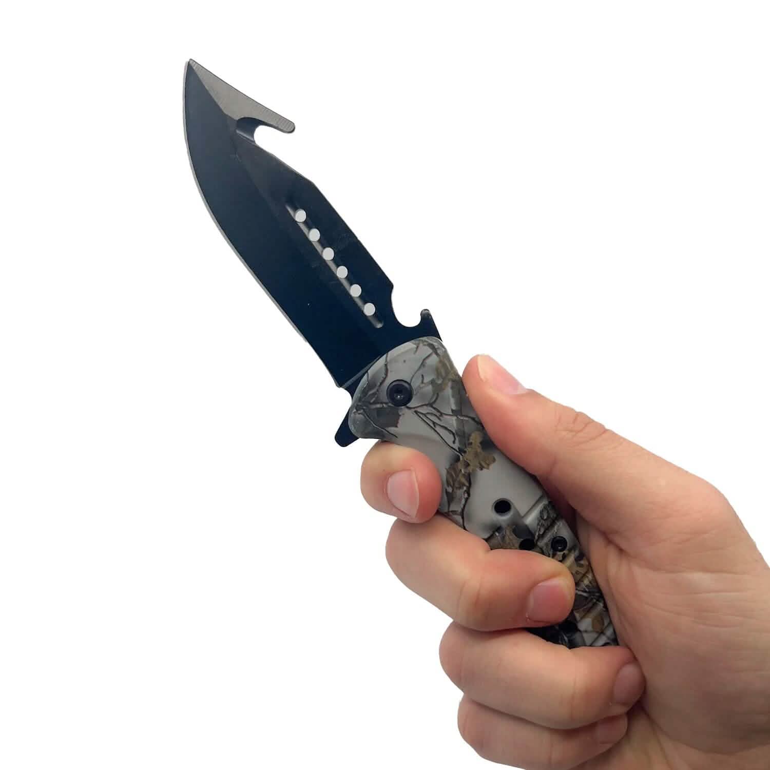 Lot de 2 : Couteau assisté de 22,2 cm avec manche en ABS motif camouflage