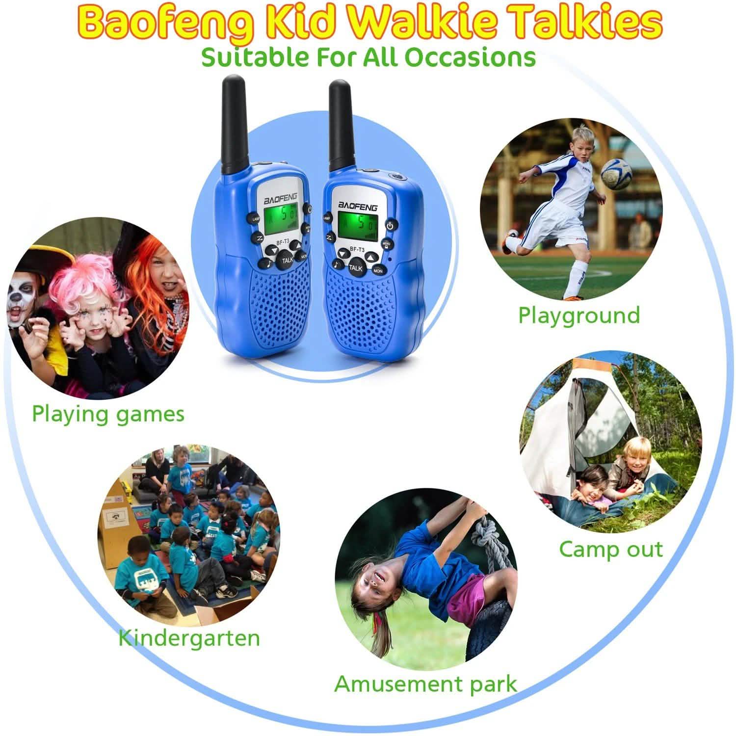 Lot de 2 : Talkies-walkies Baofeng pour enfants radio bidirectionnelle 22 canaux 3-5 miles jouet FRS/GMRS