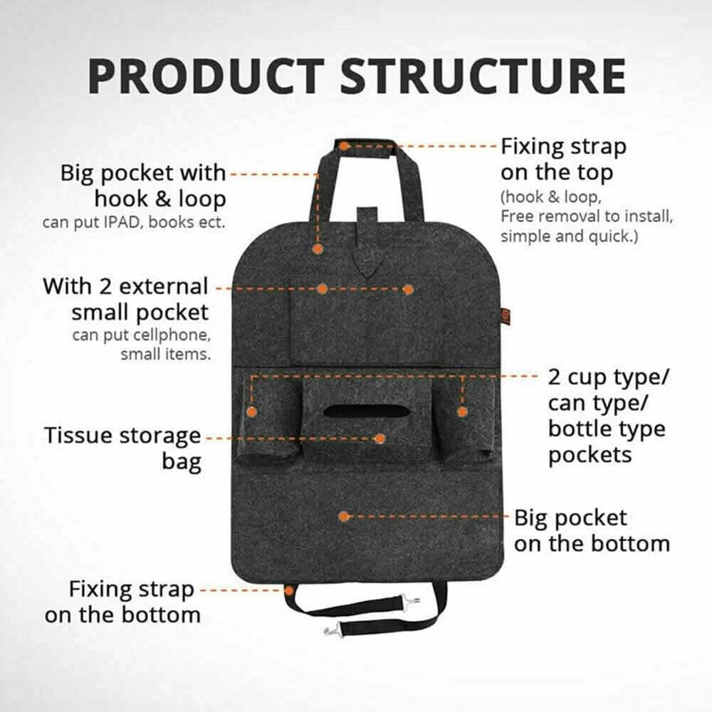 Lot de 2 : Sac de rangement pour dossier de siège de voiture multifonctionnel réglable