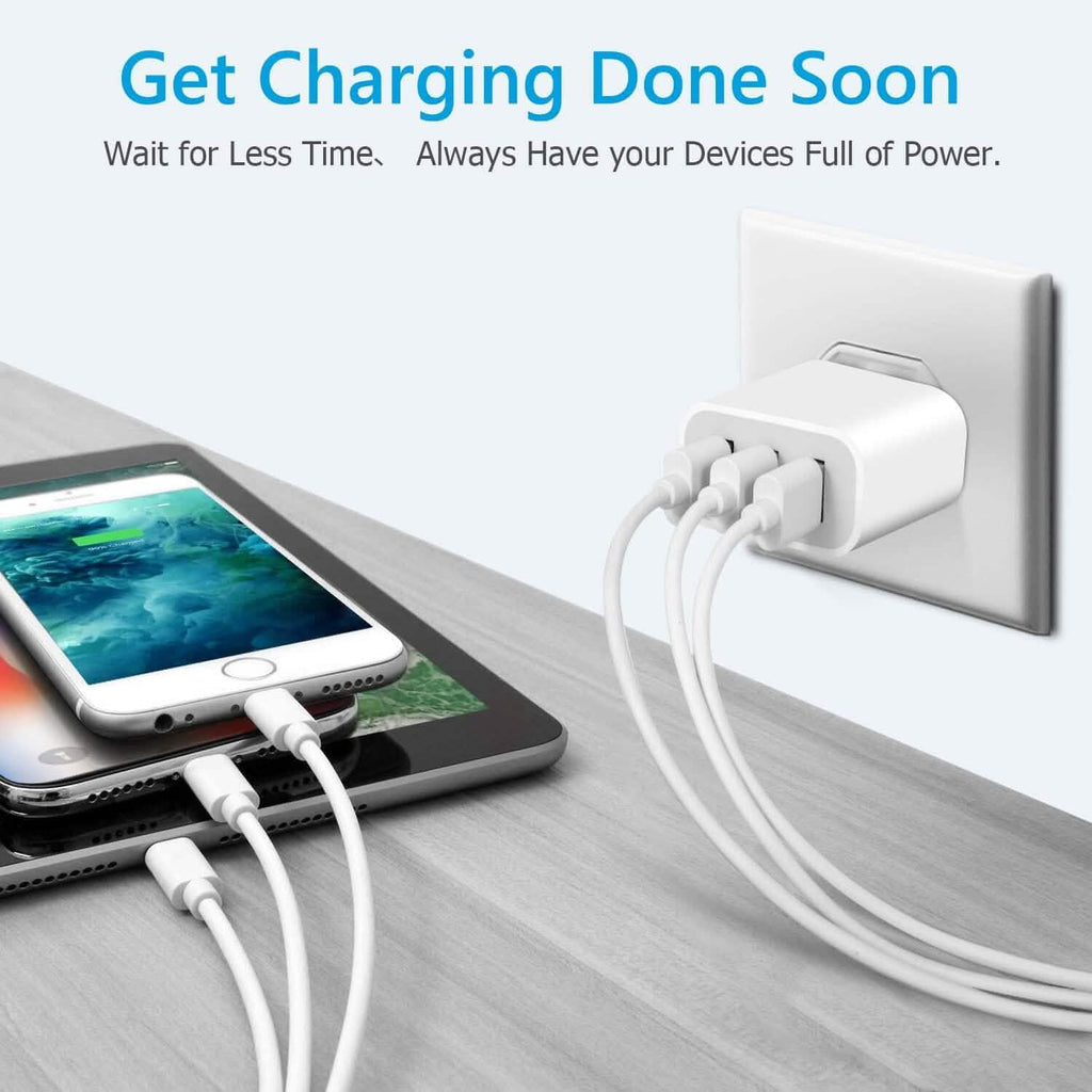 Lot de 2 : Adaptateurs chargeurs muraux USB compacts 3 ports avec charge rapide