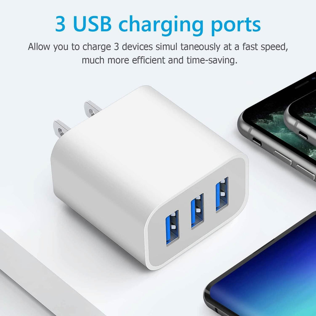 Lot de 2 : Adaptateurs chargeurs muraux USB compacts 3 ports avec charge rapide
