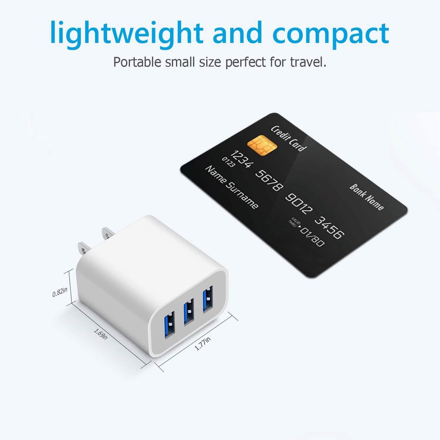 Lot de 2 : Adaptateurs chargeurs muraux USB compacts 3 ports avec charge rapide