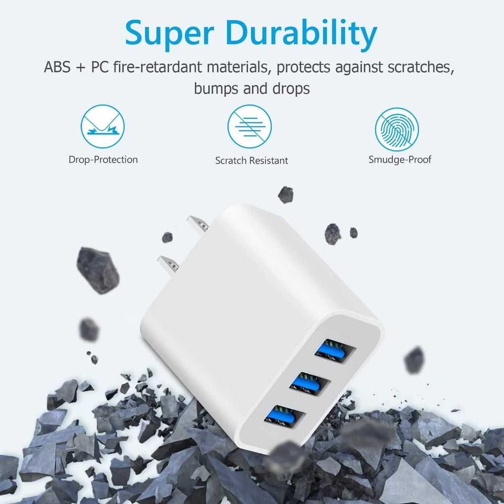 Lot de 2 : Adaptateurs chargeurs muraux USB compacts 3 ports avec charge rapide