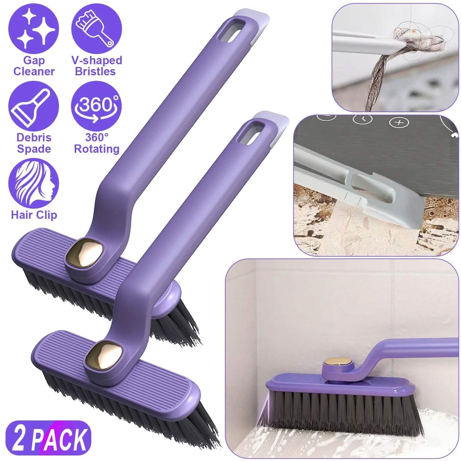 Lot de 2 : brosse à récurer les fentes, poils durs, nettoyeur d'interstices