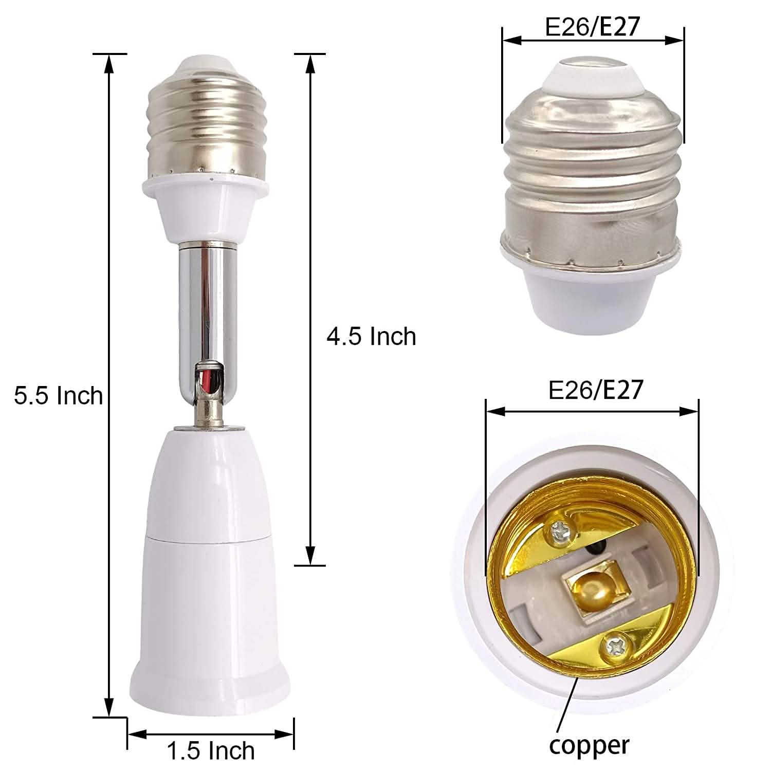 2-Pack: E26/E27 Lamp Holder Extender