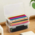 Lot de 2 : Grande boîte à crayons en plastique empilable et transparente