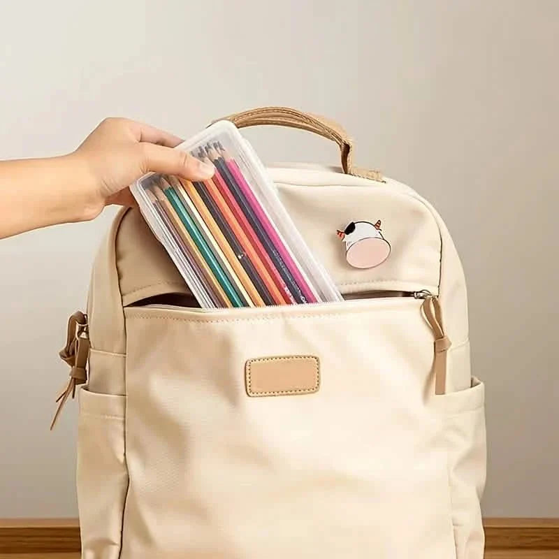 Lot de 2 : Grande boîte à crayons en plastique empilable et transparente