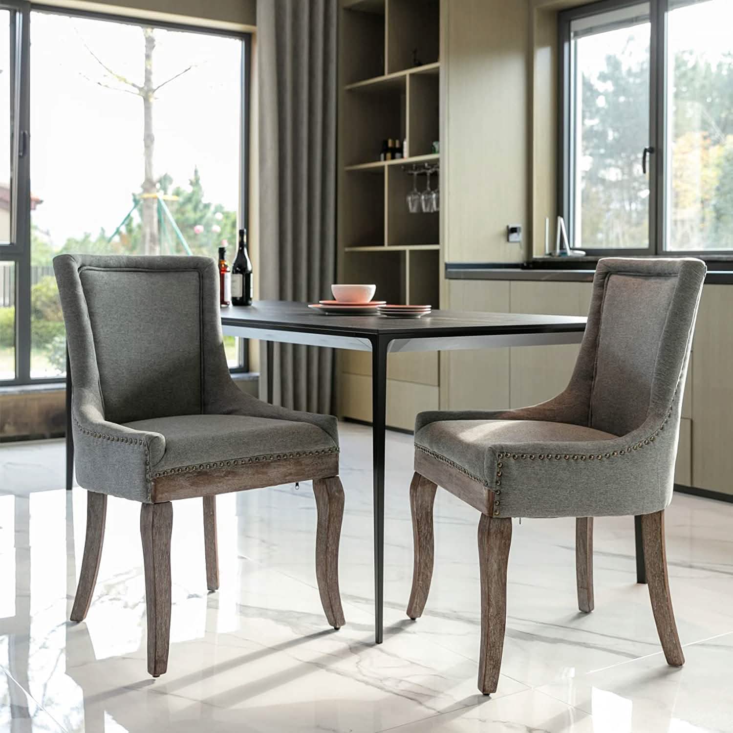 Lot de 2 chaises d'appoint rembourrées en tissu